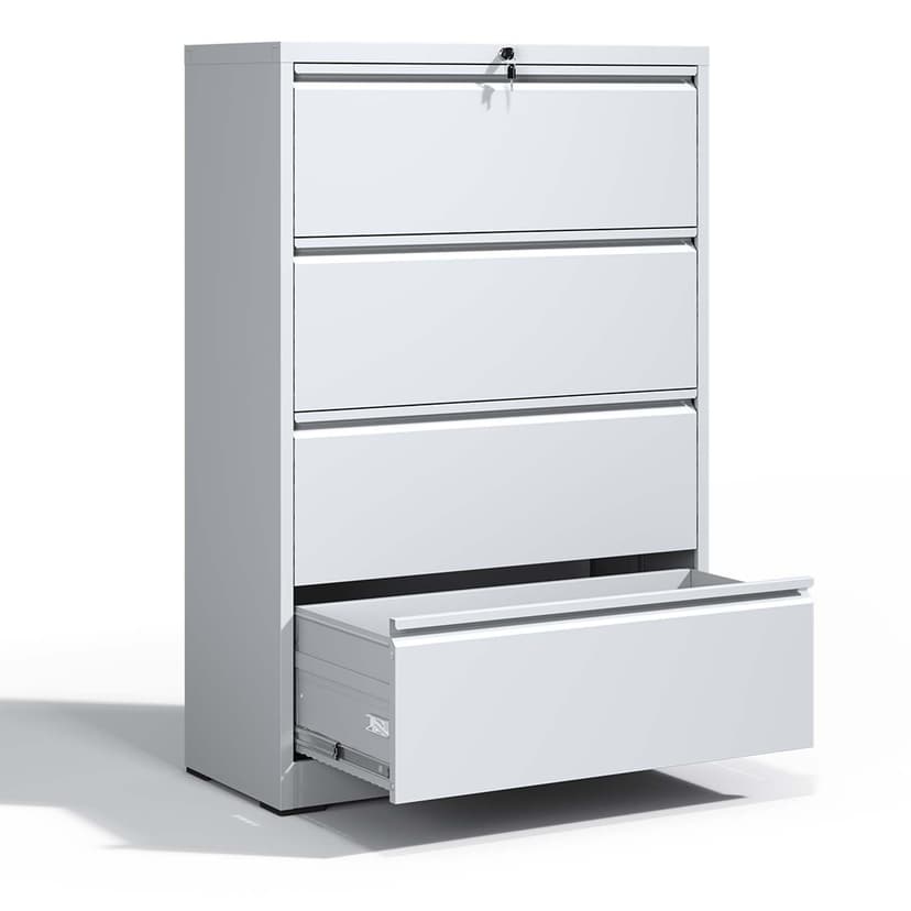 OPTYMIRA Locking Filing Cabinet with 4 Drawer Heavy Duty Large Metal Cabinet Home Office White Lateral File Cabinets Wide Steel Cabinets for Legal/Letter Size File,Assembly Required