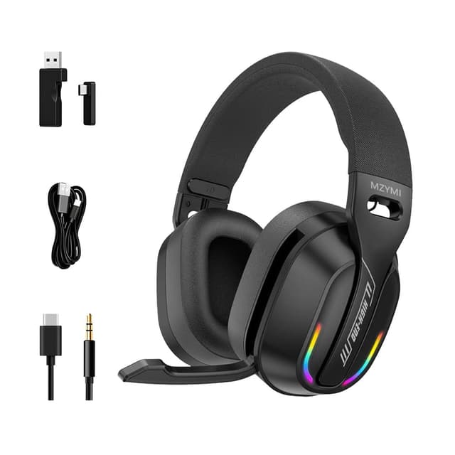 MZYMI 2.4GHz Wireless Gaming Headset for PC, PS5, PS4, Switch - Bluetooth 5.4, 20H Battery, with ENC Noise Canceling Microphone, Cool Lighting, 40mm Drivers,for Wired Mode Xbox Series -Black
