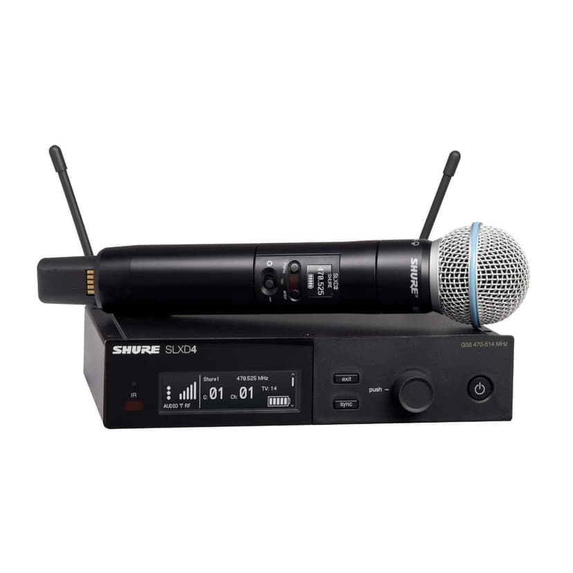 Shure SLXD24/B58 Digital Wireless Microphone System - Includes SLXD2 Handheld Transmitter with BETA 58A Vocal Mic Capsule and SLXD4 Single Channel Rack Mount Receiver | H55 Band (SLXD24/B58-H55)