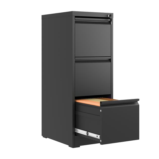 FLIXELIO 3 Drawer File Cabinet with Lock,Metal Vertical Filing Cabinets for Home Office,Heavy Duty File Storage Cabinet for Letter/Legal/A4/F4 Size File,Assembly Require (Black, Vertical 3 Drawer)