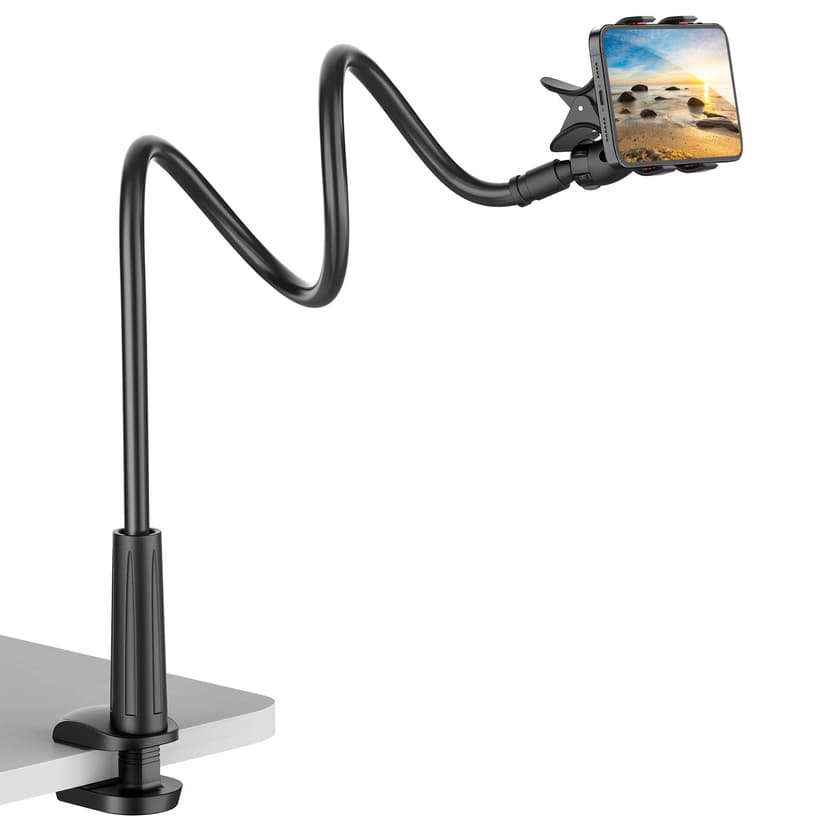 Gooseneck Cell Phone Holder, Universal 360 Flexible Phone Stand Lazy Bracket Mount Long Arms Clamp for Phone 13 Pro Xs Max XR X 8 7 6 6s Plus and Other 3.5~6.7'' Device (Black)