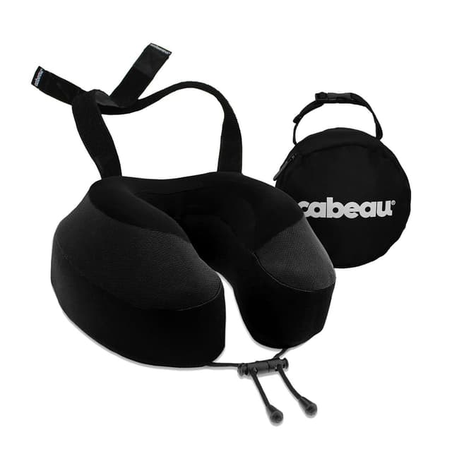 Cabeau Airplane Travel Pillow for Long Flights - Evolution S3 - Supportive Memory Foam with Seat Straps to Secure Your Head and Neck and Provides 360° Support (Jet Black)