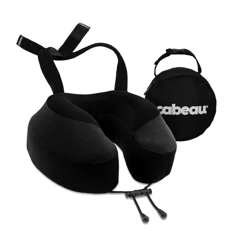 Cabeau Airplane Travel Pillow for Long Flights - Evolution S3 - Supportive Memory Foam with Seat Straps to Secure Your Head and Neck and Provides 360° Support (Jet Black)