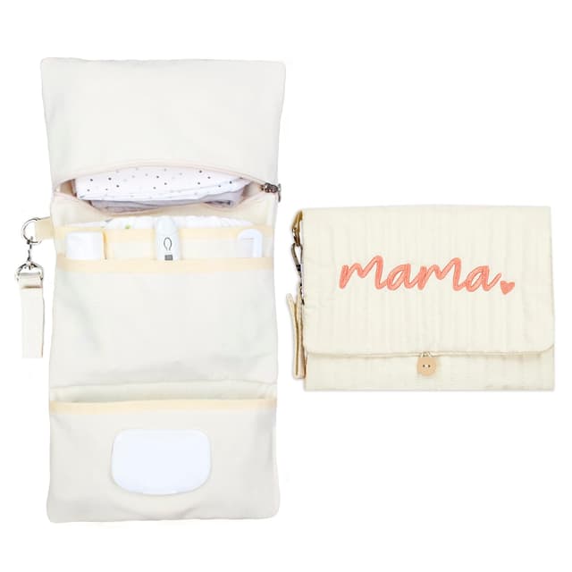 MODAKIDS Baby Bag Organizer, Portable Baby Stroller Mini Diaper Bag Handbag Travel Set with, Quilted with Stroller Straps (Mama)