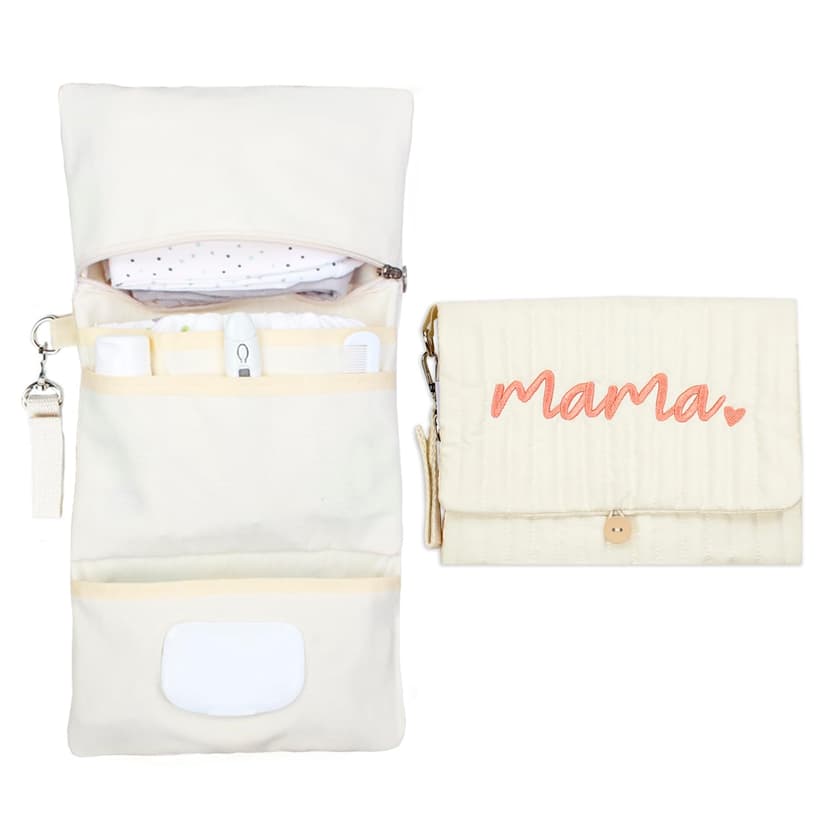 MODAKIDS Baby Bag Organizer, Portable Baby Stroller Mini Diaper Bag Handbag Travel Set with, Quilted with Stroller Straps (Mama)