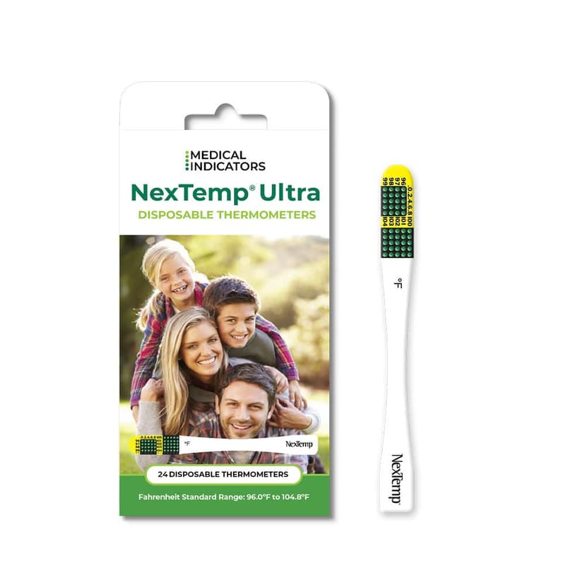 NexTemp Ultra Disposable Oral & Axillary Thermometer for Adults, Single Use Temperature Thermometer for Travel, Home, or First Aid Supplies, Easy to Read, Individually Wrapped, Fahrenheit, 24 Pack