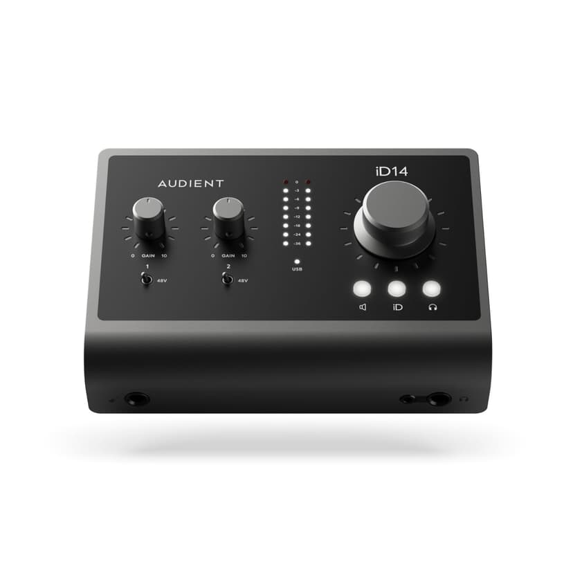 Audient Audio Interface iD14 MKII, 2 Class-A Microphone Preamps (High Performance USB Audio Interface, USB-C Connector, Monitor Mix and Monitor Panning Function, 2 Headphone Outputs), Black