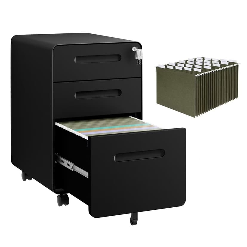 LVSTEEL 3 Drawer File Cabinet with Lock and 4 Keys, Mobile Metal Filing Cabinet, File Cabinets for Home Office, Under Desk, Pre-Assembly, File Drawer, Letter/Legal/A4 Hanging File Folders