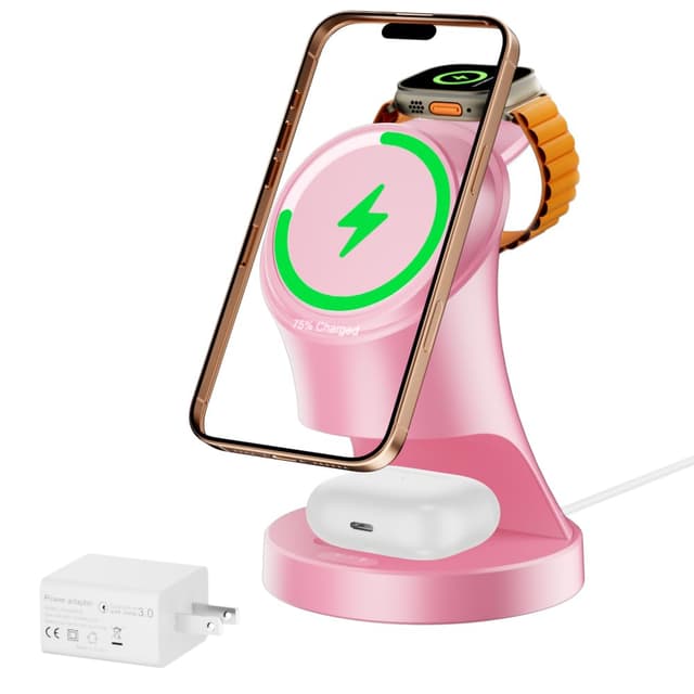 3 in 1 Wireless Charging Station for Apple Devices,Magsafe Charger for IPhone17 16 15 14 13 12 Pro/Max/Plus/Mini Wireless Charger Station for AirPods 2/3/4/Pro iWatch Ultra11/10/9/8/7/SE/6/5/4/3/2