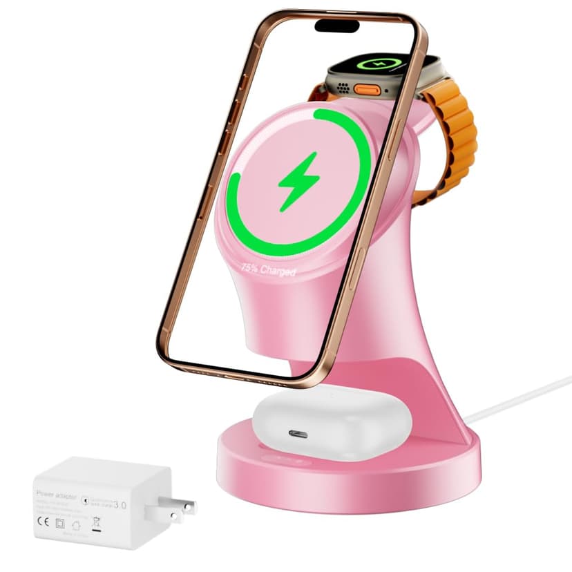 3 in 1 Wireless Charging Station for Apple Devices,Magsafe Charger for IPhone17 16 15 14 13 12 Pro/Max/Plus/Mini Wireless Charger Station for AirPods 2/3/4/Pro iWatch Ultra11/10/9/8/7/SE/6/5/4/3/2