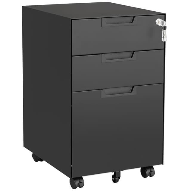 Letaya 3 Drawer Mobile File Cabinet with Lock,Under Desk Metal Small Filing Cabinets for Home Office Organizer Letters/Legal/A4(Fully Assembled Except Wheels-Black)