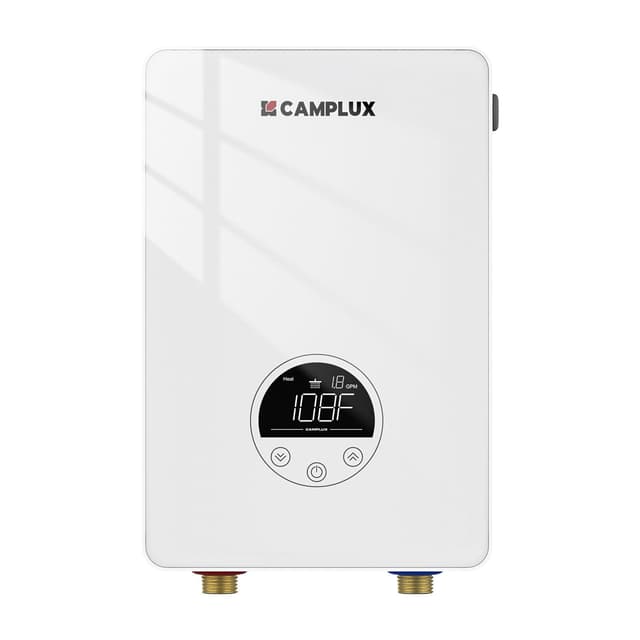 CAMPLUX Tankless Water Heater Electric 6kW at 240 Volts, Point of Use Instant Hot Water Heater CSA Approved with Temperature Display, Under Sink Self Modulating Technology, White
