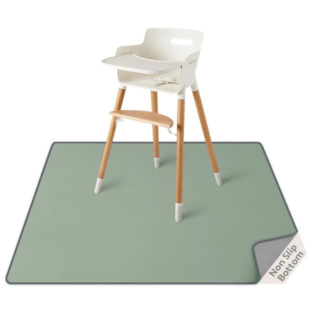 Blissful Diary Baby Splat Mat for Under High Chair, 50.4 x 50.4 Inch Wipeable Splash Mat, Waterproof and Washable, Anti-Slip Floor Protector, Sage Green