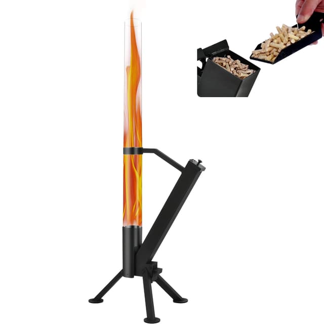 CHARMELEON Wood Pellet Fire Pits for Outside – Portable Wood Pellet Heater – Painted Stainless Steel Outdoor Fire Pit for Backyard – Patio Rocket Stove – Matte Black-S
