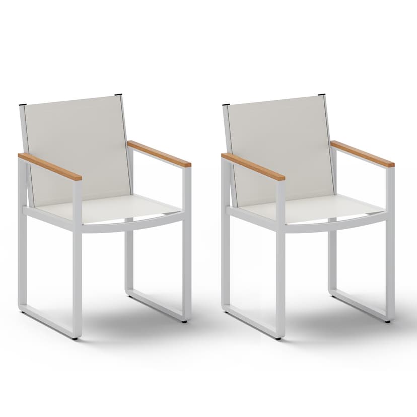 Oasbira Outdoor Dining Chairs Set of 2, Aluminum Patio Dining Chiars with Textilene Mesh, 2 Piece Outdoor Chiars for Garden, Backyard, Deck (White-Teak)