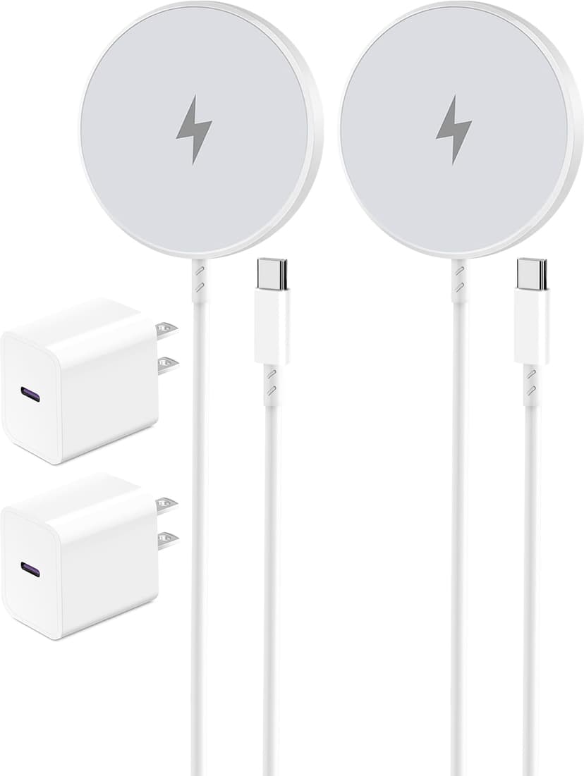 Magnetic Wireless Charger for Apple iPhone 17/16/15/14/13/12/11/AirPods, 2-Pack Fast Charging Long Cable 10ft Magnet Pad & 2-Pack Type-c Charger Block, White