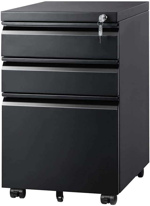 DEVAISE 3 Drawer Mobile File Cabinet Under Desk Office, Fully Assembled Except Casters, Letter/Legal Size, Black