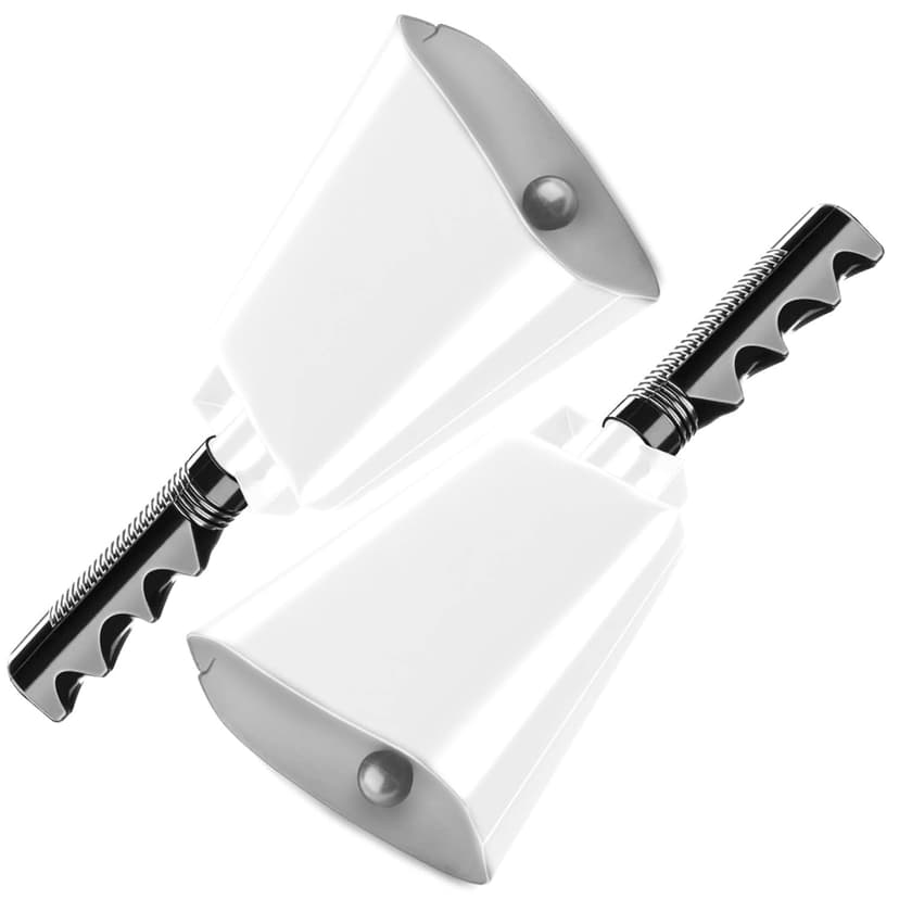 Deke Home - 2 Pack 10 Inch Steel Cowbells with Handle, Loud Noise Makers for Football, Sports, Parties, Competitions, School Spirit & Safety, Large Hand Bell for Cheering & Percussion Instrument