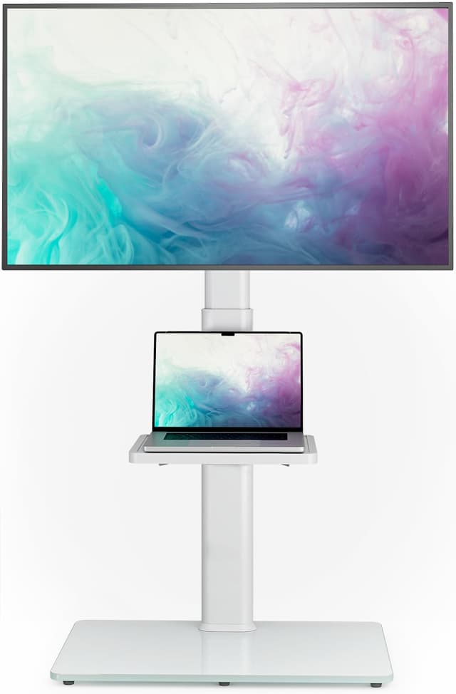 AX WABER Universal Floor TV Stand with Mount 70 Degree Swivel 9 Level Height Adjustable and Space Saving Design for Most 27 to 65 inch LCD, LED OLED TVs White