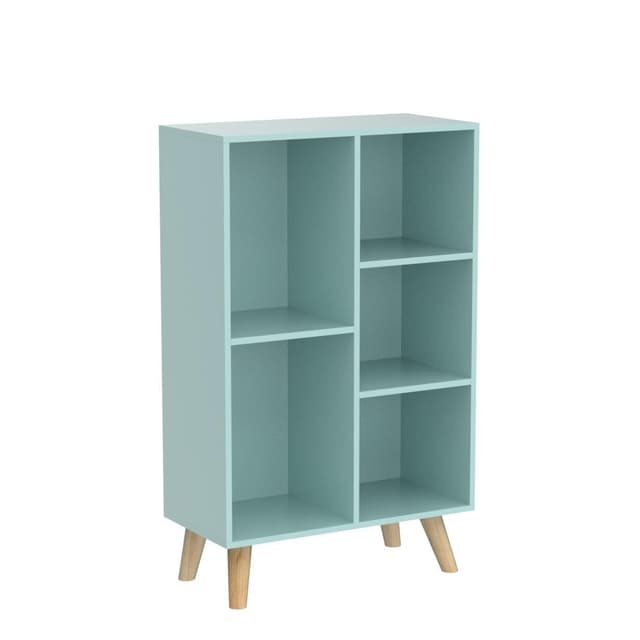 IOTXY Wooden Open Shelf Bookcase - 3-Tier Floorstanding Display Cabinet Rack with Legs, 5 Cubes Free Standing Bookshelf, Tiffany-Green