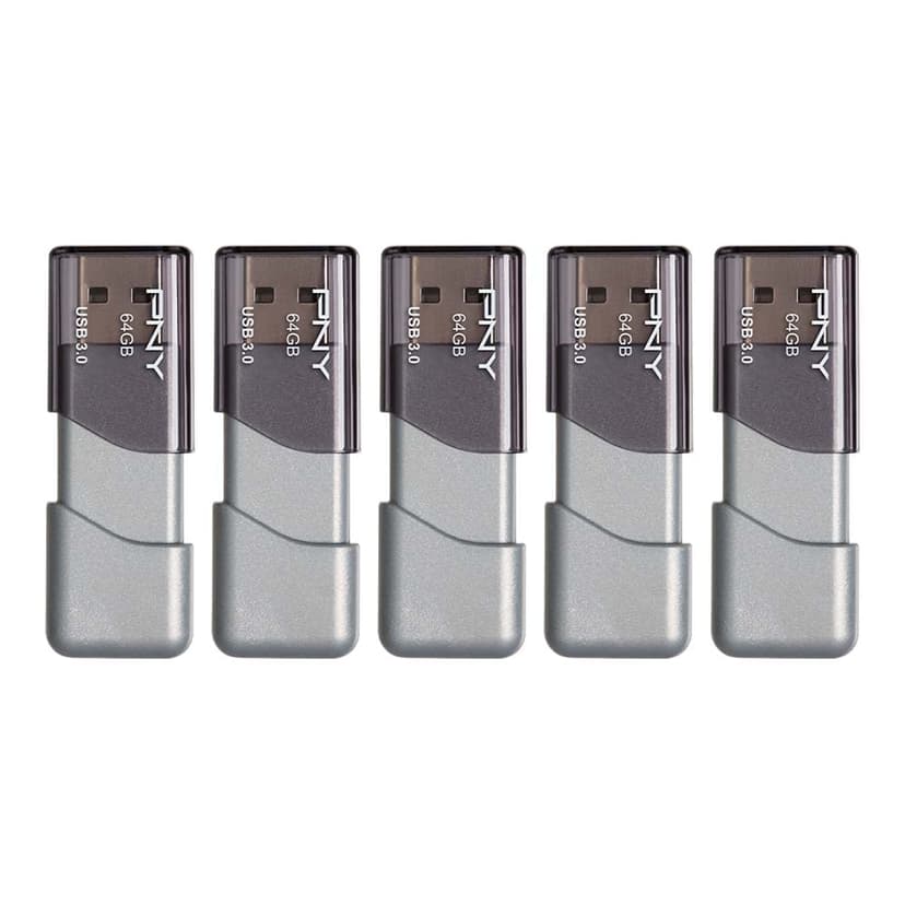 PNY 64GB Turbo Attaché 3 USB 3.0 Flash Drive, Silver (Pack of 5)