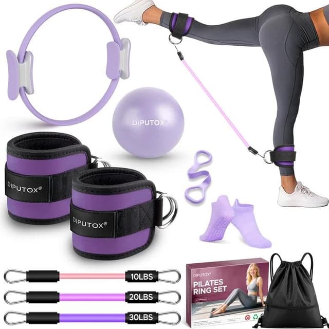 diputox Pilates Ring Kit for Women, Pilates Equipment Accessories, Home Workout Set with Magic Circle, Mini Exercise Ball, Ankle Resistance Bands & Yoga Socks, for Fitness, Toning & Better Me Gifts