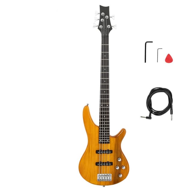 Ktaxon 5 String Electric Bass Guitar, Full Size Standard Right Handed Rosewood Fretboard Bass Kit with Gig Bag Strap Cable Wrench Tool (Yellow)
