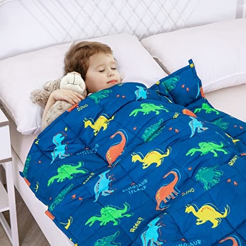 Kivik Weighted Blanket 3lbs, Blue Dinosaur Weighted Blankets, Cute Small Weighted Blankets 3 Pounds, Washable Soft Heavy Blanket Throw for All-Season, 36x48 Inches Blue