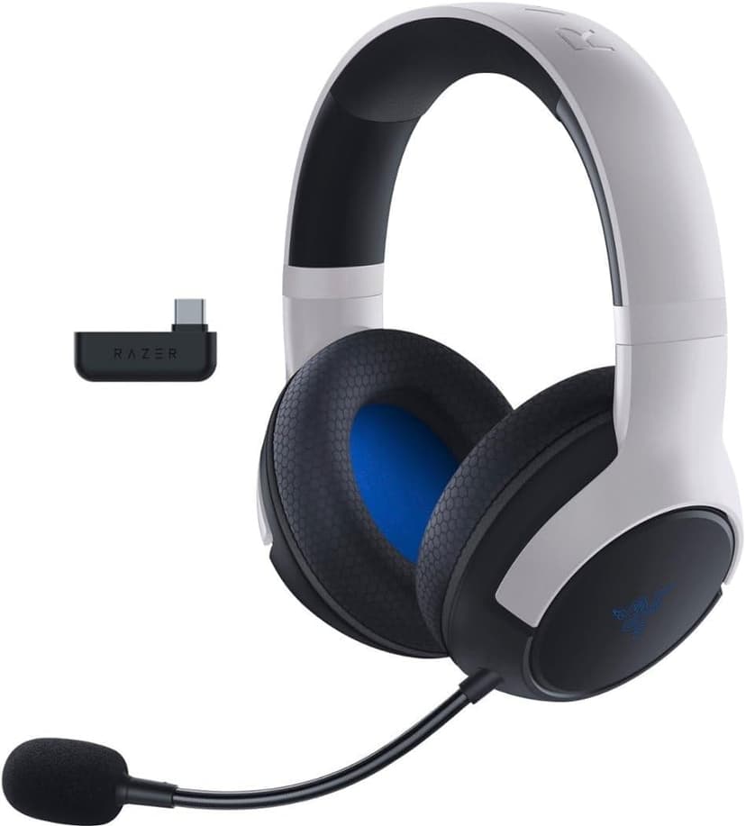 Razer Kaira Dual Wireless Gaming Headset for PlayStation 5 / PS5, PC, Mobile, PS4: Triforce 50mm Drivers - HyperClear Cardioid Mic - 2.4GHz and Bluetooth w/SmartSwitch - EQ Toggle - White/Black