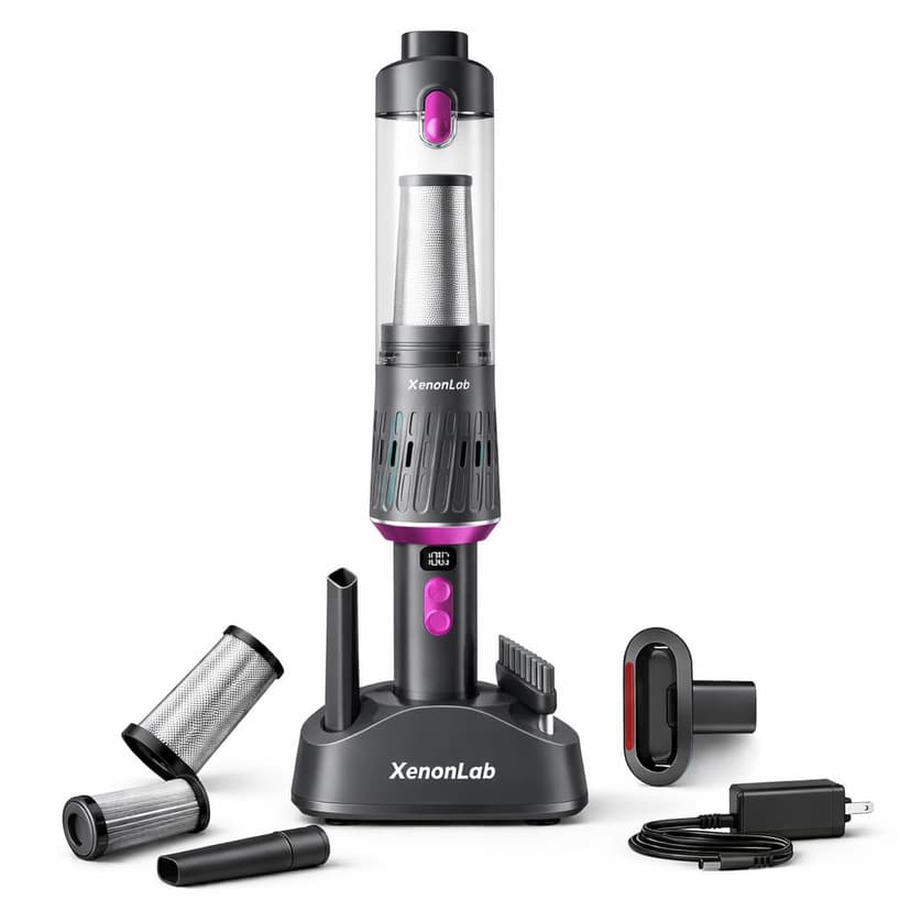XenonLab Handheld Vacuum Cordless 25000Pa Car Vacuum 3-in-1 Handheld Vacuum, Includes Smart Display and Charging Base Hand Vac Cordless Rechargeable One-Touch Empty for Home/Pet/Car (Lilac)