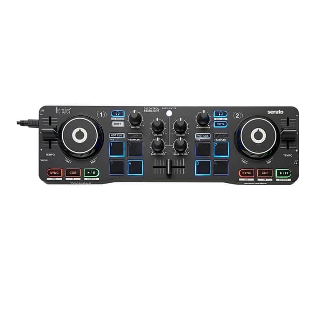 Hercules DJControl Starlight | Pocket USB DJ Controller with Serato DJ Lite, Touch-Sensitive Jog Wheels, Built-in Sound Card and Built-in Light Show