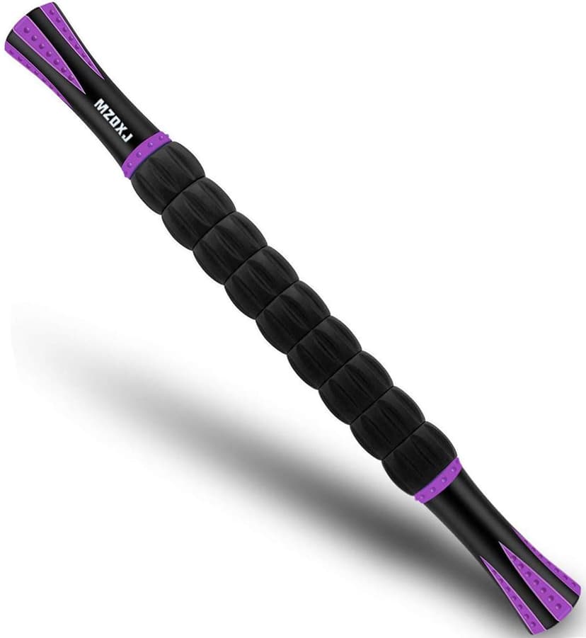 MZDXJ Muscle Roller Massage Roller Stick- Deep Tissue Fascia Blaster for Myofascial Pain Relief, Lymphatic Drainage & Body Sculpting, Handheld Physical Therapy & Recovery Tool (Purple Black-18 inch)