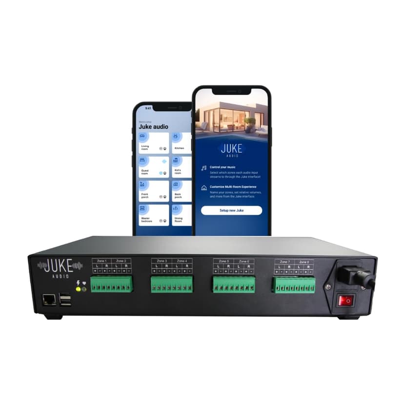 Juke-8: 8 Zone Multi-Room Amplifier | Built-in Music Streaming & Wireless App Control | Supports 8 Audio Sources Simultaneously | Whole Home Audio System | Airplay 2, Spotify Connect, Bluetooth