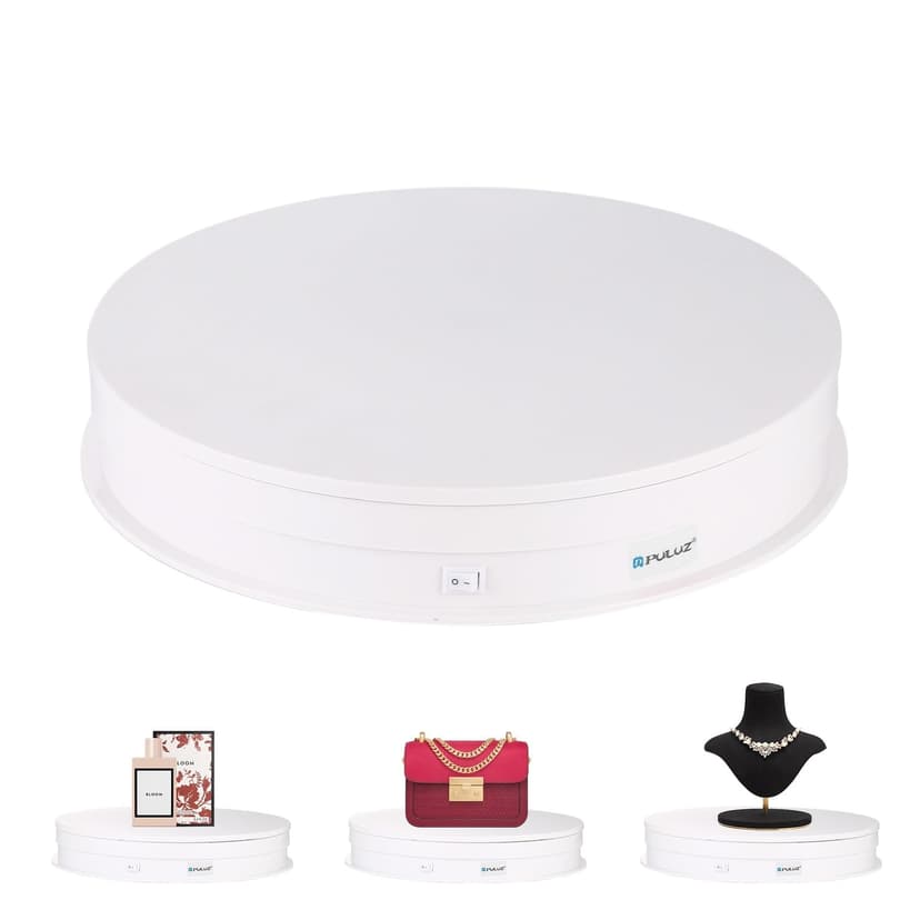 PULUZ 360 Degree Photography Turntable Rotating Display Stand, 11.2in(28cm) Diameter 360 Degree Turntable Display Stand for Photography Video Shooting Props Jewelry, Max Load 44Lb (White)