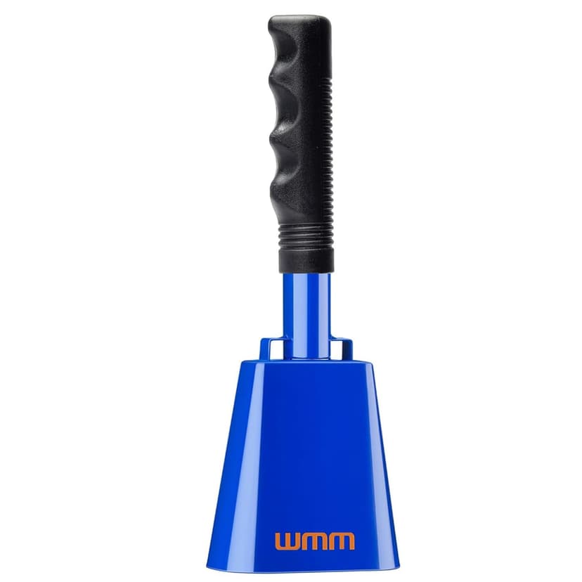 10 Inch Steel Cowbell with Handle Cheering Bell for Sports Events Large Solid School Bells & Chimes Percussion Musical Instruments Call Bell Alarm(Blue)