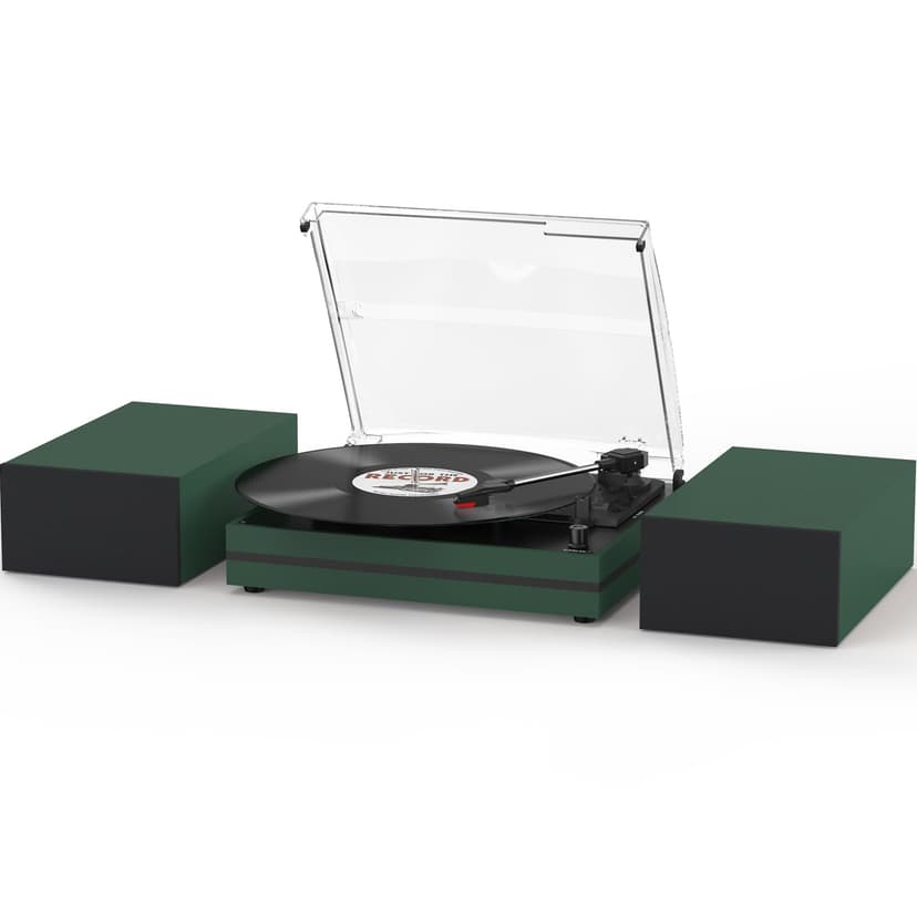 Record Player for Vinyl with External Speakers Belt-Drive Turntables for Vinyls Records Dual Stereo Speakers LP 3 Speed BT Wireless AUX-in Headphone Auto Stop New Sleek Stylish Dark Green