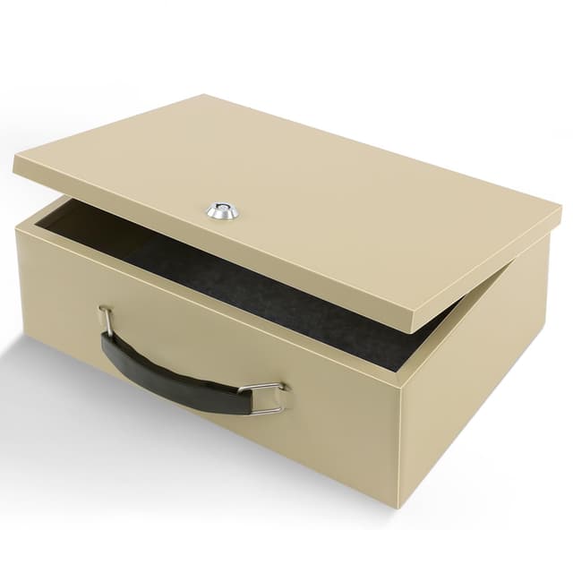 Dalmbox Portable Fire Safe Box with Key Lock, 13.2”x 11”x 5.1'', Fire Resistant Metal Storage Box, Lock Box for Documents, Safety Deposit Box for Home, Outside, Car, X Large, Sand