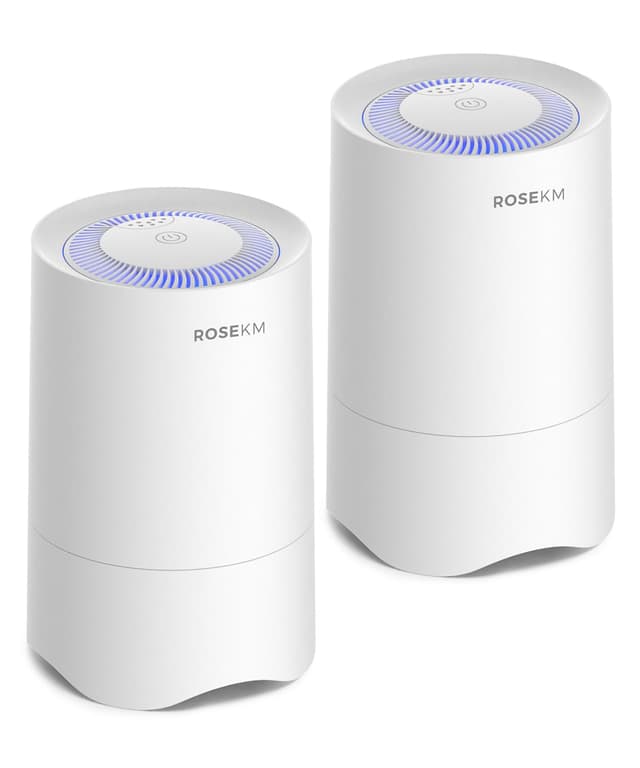 Rosekm Small Air Purifier for Home Bedroom, Personal Desk Mini Air Purifier, Room Hepa Air Purifier Fresheners Cleaner for Dorm, Pets, Smoke, Desktop, Office (2 Pack)