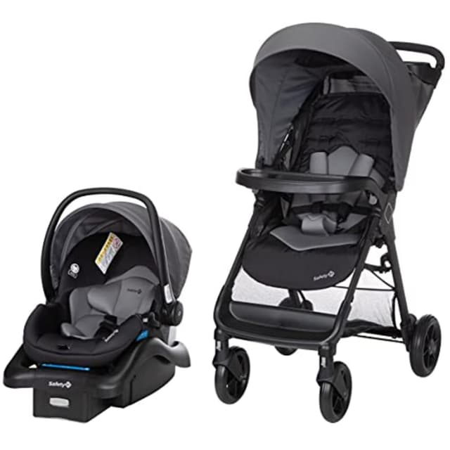 Safety 1st Smooth Ride Travel System Stroller and OnBoard FLX Infant Car Seat, Newborn to Toddler Baby Combo, Easy-Install, Large Canopy, Ample Storage, Foldable, Rear-Facing 4-30 lbs, Monument