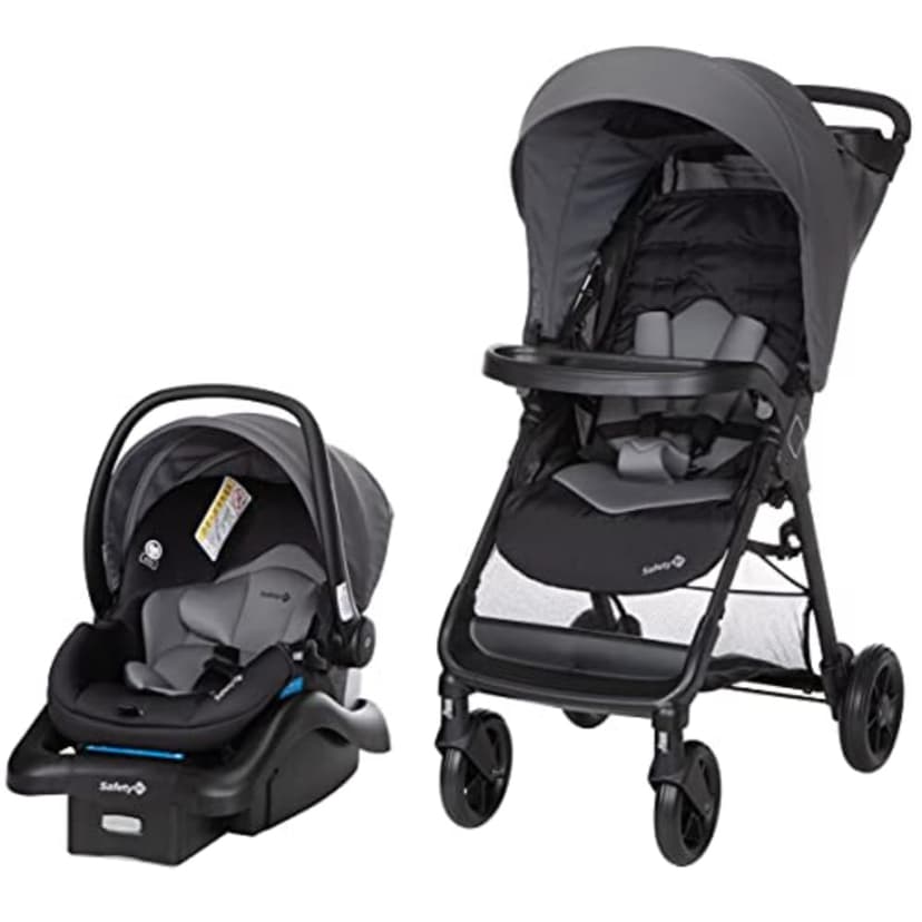 Safety 1st Smooth Ride Travel System Stroller and OnBoard FLX Infant Car Seat, Newborn to Toddler Baby Combo, Easy-Install, Large Canopy, Ample Storage, Foldable, Rear-Facing 4-30 lbs, Monument