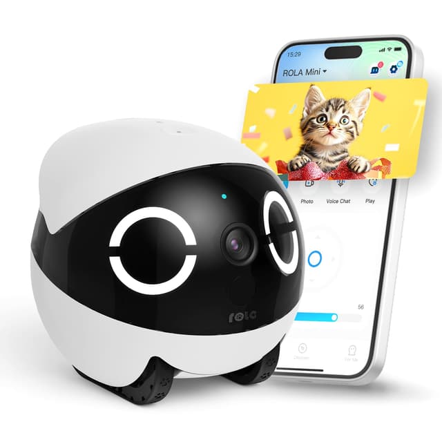 Enabot EBO ROLA Mini FamilyBot 2K Pet Camera Robot: Movable Indoor Camera Battery-Powered with Phone App, One-Touch Call, 2-Way Talk, Night Vision, Motion Detection, Video Recording