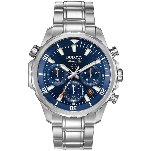 Bulova Men's Marine Star Series B Stainless Steel 6-Hand Chronograph Quartz Watch, Blue Dial Style: 96B256