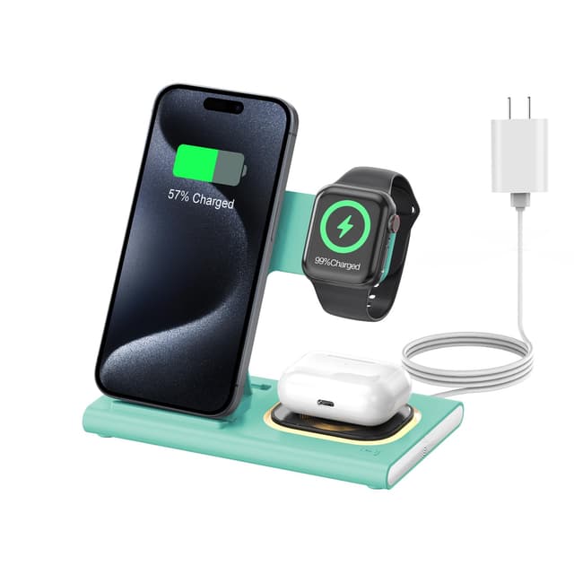 3 in 1 Charging Station for iPhone 17 - Wireless Charger for Apple Products for iPhone 17 16 15 14 13 12 11 Pro Max - Foldable Wireless Charging Station Dock Stand for iWatch Series & AirPods(Green)