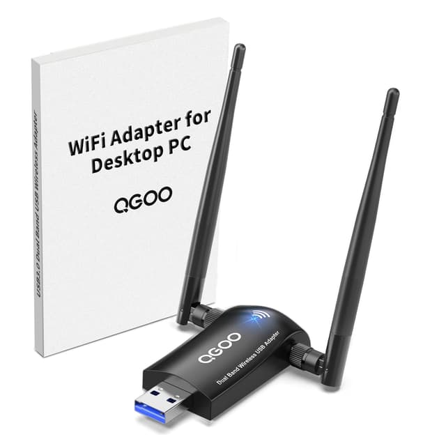 WiFi Adapter for Desktop PC, QGOO Wireless AC1300Mbps USB 3.0 Network Dongle with 5dBi High Gain Dual Antennas, 2.4GHz/5GHz Dual Band for Laptop Computer Compatible Windows11/10/8/7