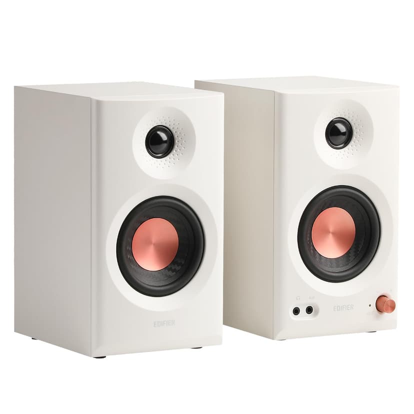 Edifier MR3 Powered Studio Monitor Speakers, Hi-Res Audio Certified Bluetooth V5.4 Active Bookshelf Loudspeakers, 2.0 Computer Speaker with Headphone Output RCA AUX Balanced TRS Input (White)