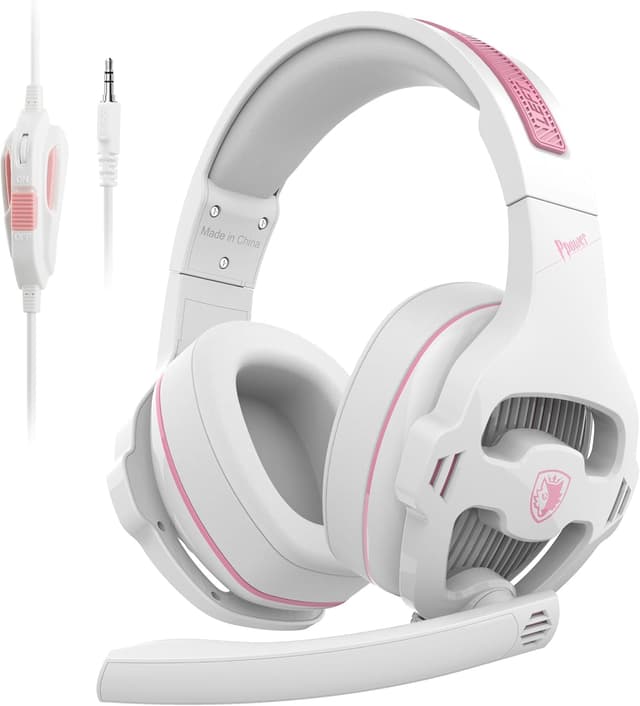 Pink Gaming Headset with Microphone for PS5, PS4, Xbox One, PC - 3.5mm Wired Over Ear Headphones with Noise Canceling Mic, Stereo Surround Sound, Soft Memory Foam for for Nintendo Xbox Series X|S