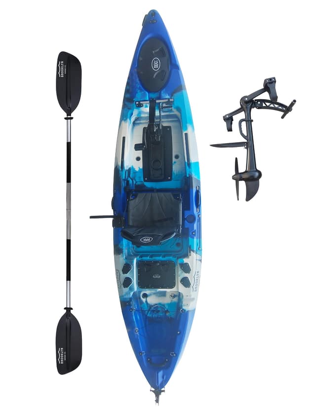 Upgraded Brooklyn 12.0 Pro Pedal Drive Propeller Kayak by BKC, 12 ft Hands-Free Single Fishing Kayak, Rudder Steering, 70 lb Hull, Watertight Storage & Adjustable Seat