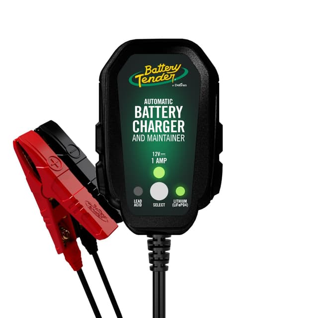 Battery Tender Junior 12V, 800mA Battery Charger and Maintainer for Lead Acid and Lithium Batteries - Switchable Battery Charger for Powersports - 022-0199-DL-WH