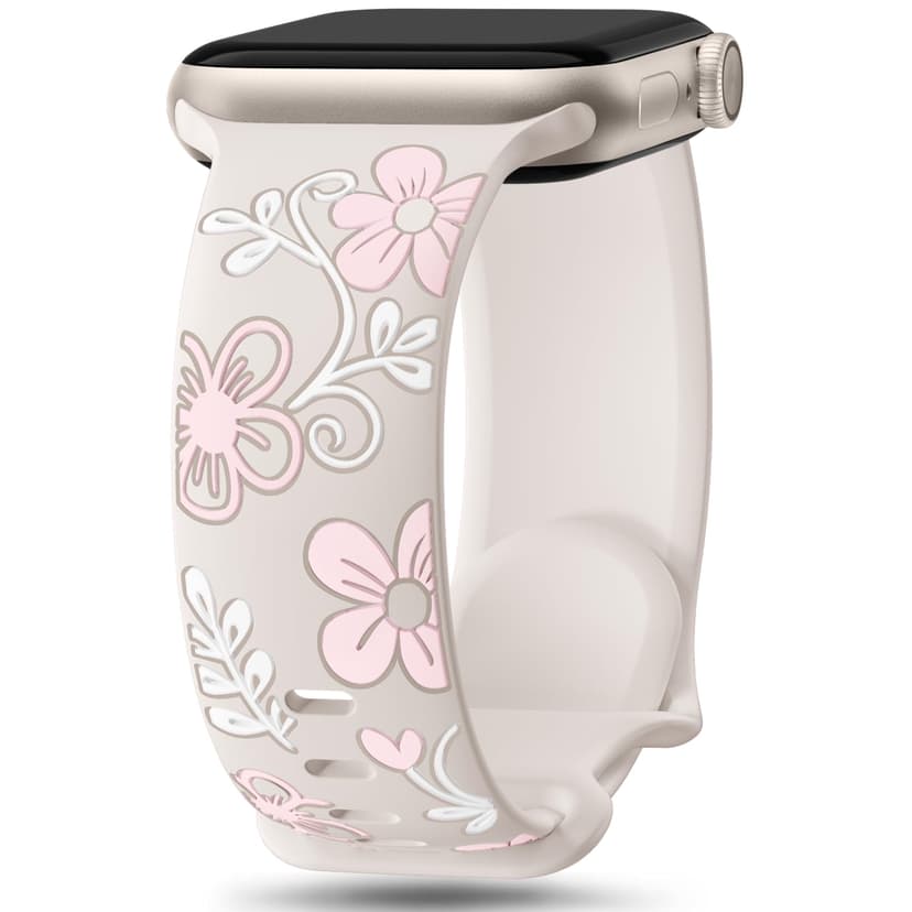 Witzon Cute Flower Band Compatible with Apple Watch Bands For Women 46mm 42mm 44mm 45mm 41mm 40mm 38mm 49mm, Engraved Soft Silicone Inlay Strap for iWatch Series 11 10 9 8 7 6 5 4 3 2 SE Ultra 3 2 1