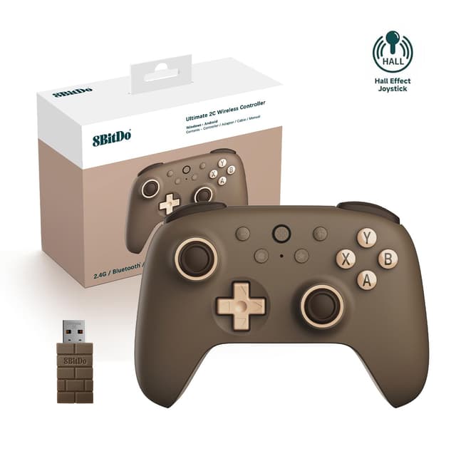 8Bitdo Ultimate 2C Wireless Controller for Windows PC & Android, Hall Effect Joysticks and Triggers, PC Controller with 1000 Hz Polling Rate, Remappable L4/R4 Bumpers, Brownie
